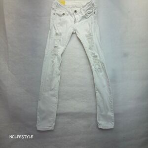 Machine Jeans Womens White Distressed Skinny Denim Ripped Low Rise Pants 27x30